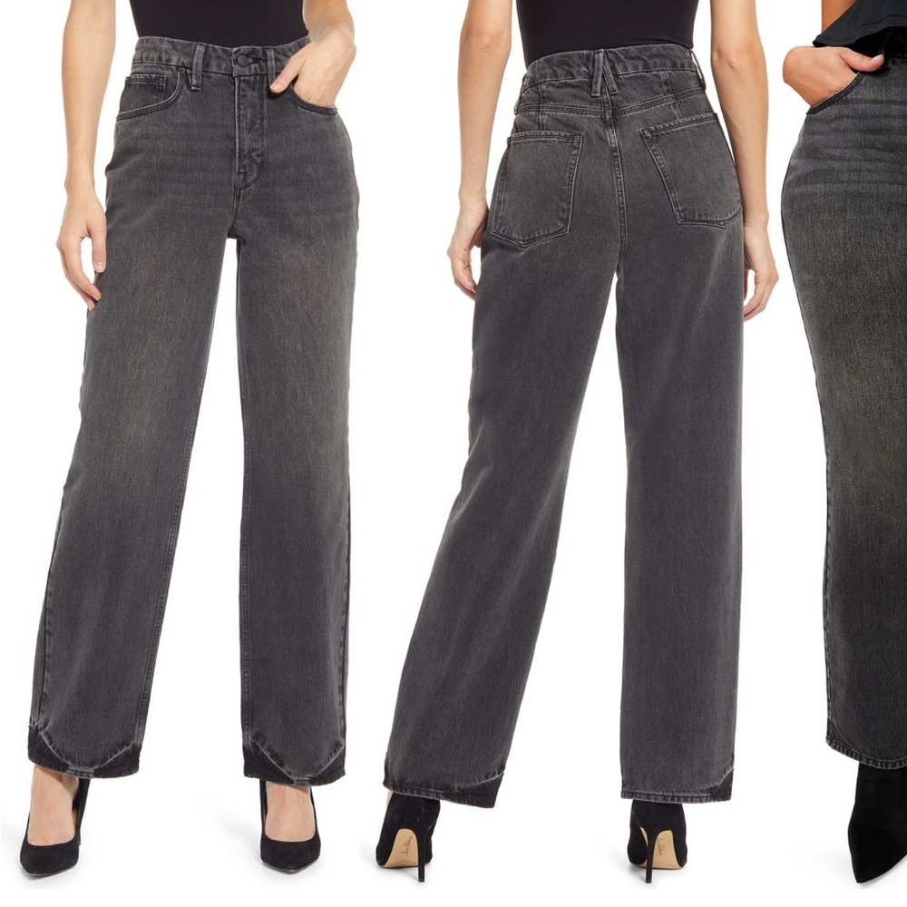 Good American Women's High-Rise Wide Leg Jeans - Washed Black